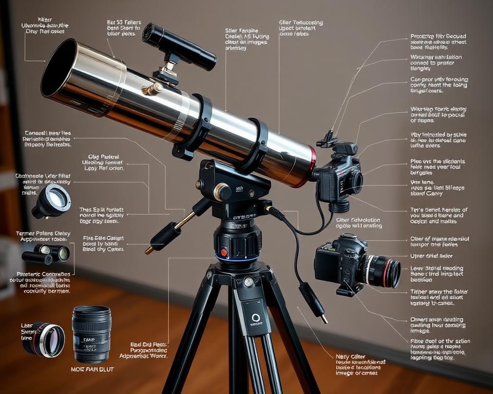 Configuração de telescópio e câmera