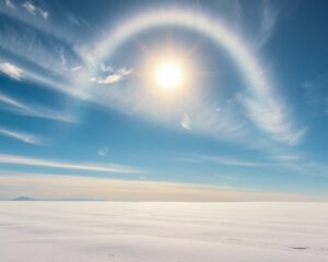 Halo solar: como cristais de gelo criam círculos luminosos