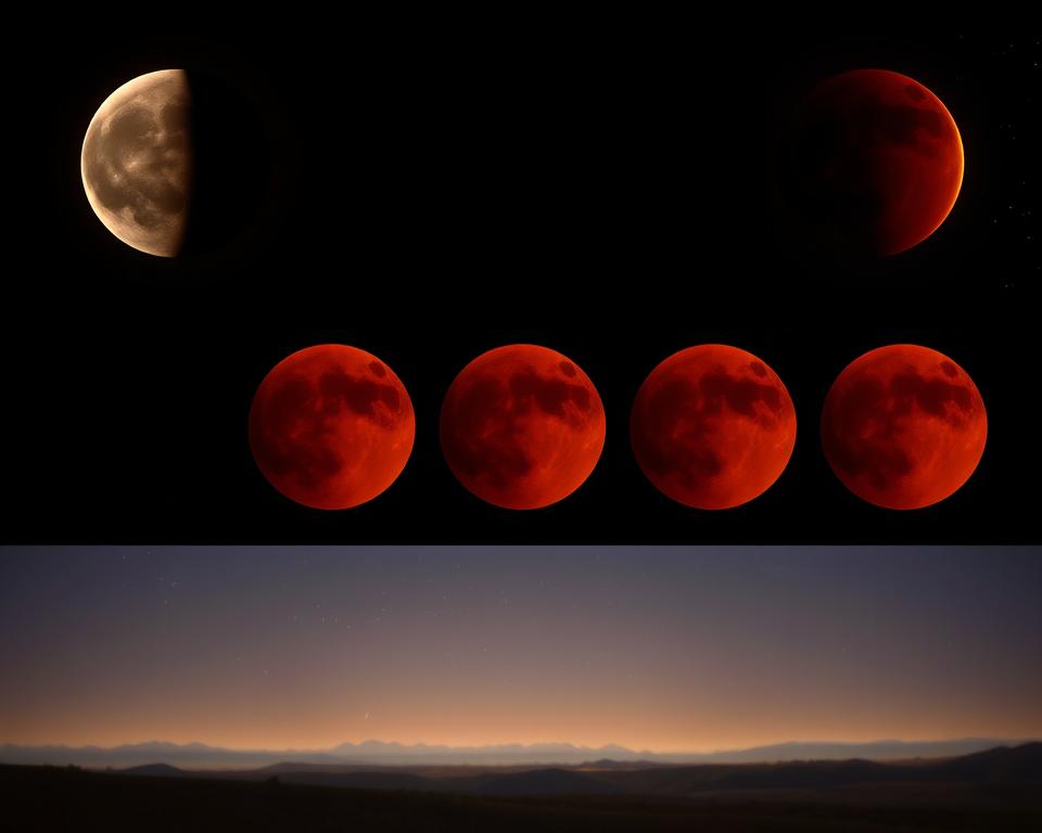 composição de imagens durante um eclipse lunar