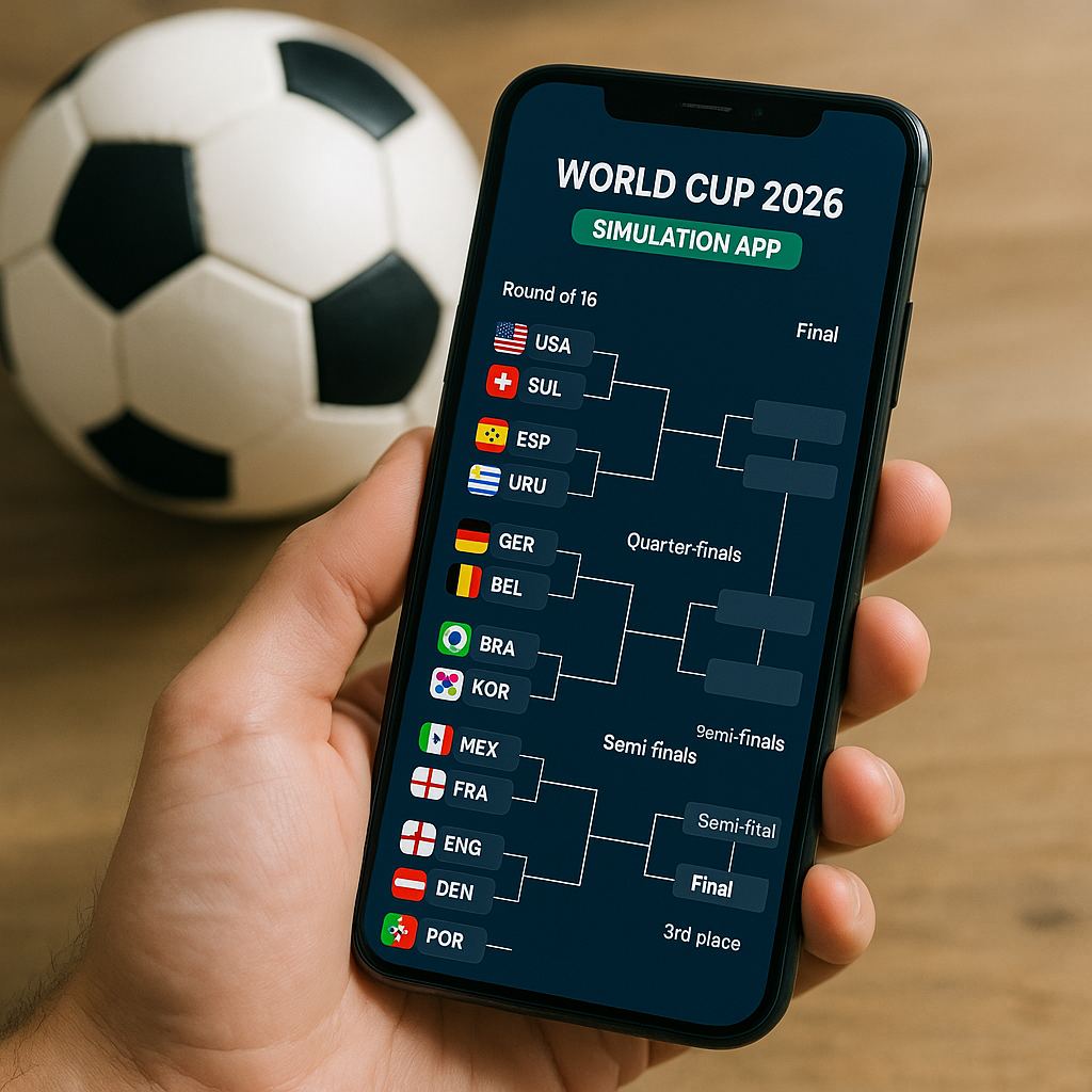 App de simulação da Copa 2026 com jogos e fases